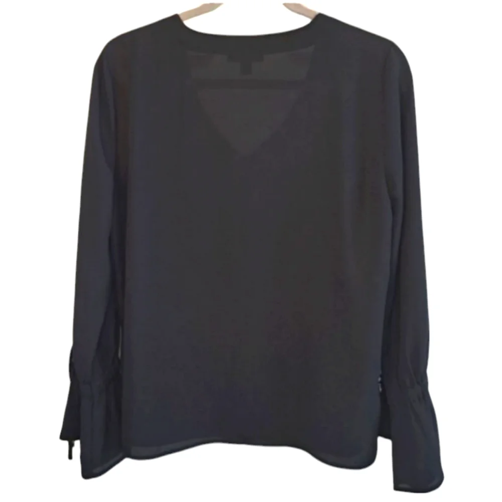 J. Crew Mercantile Sheer Black Tie Bell Sleeved Blouse V Neck Size 6